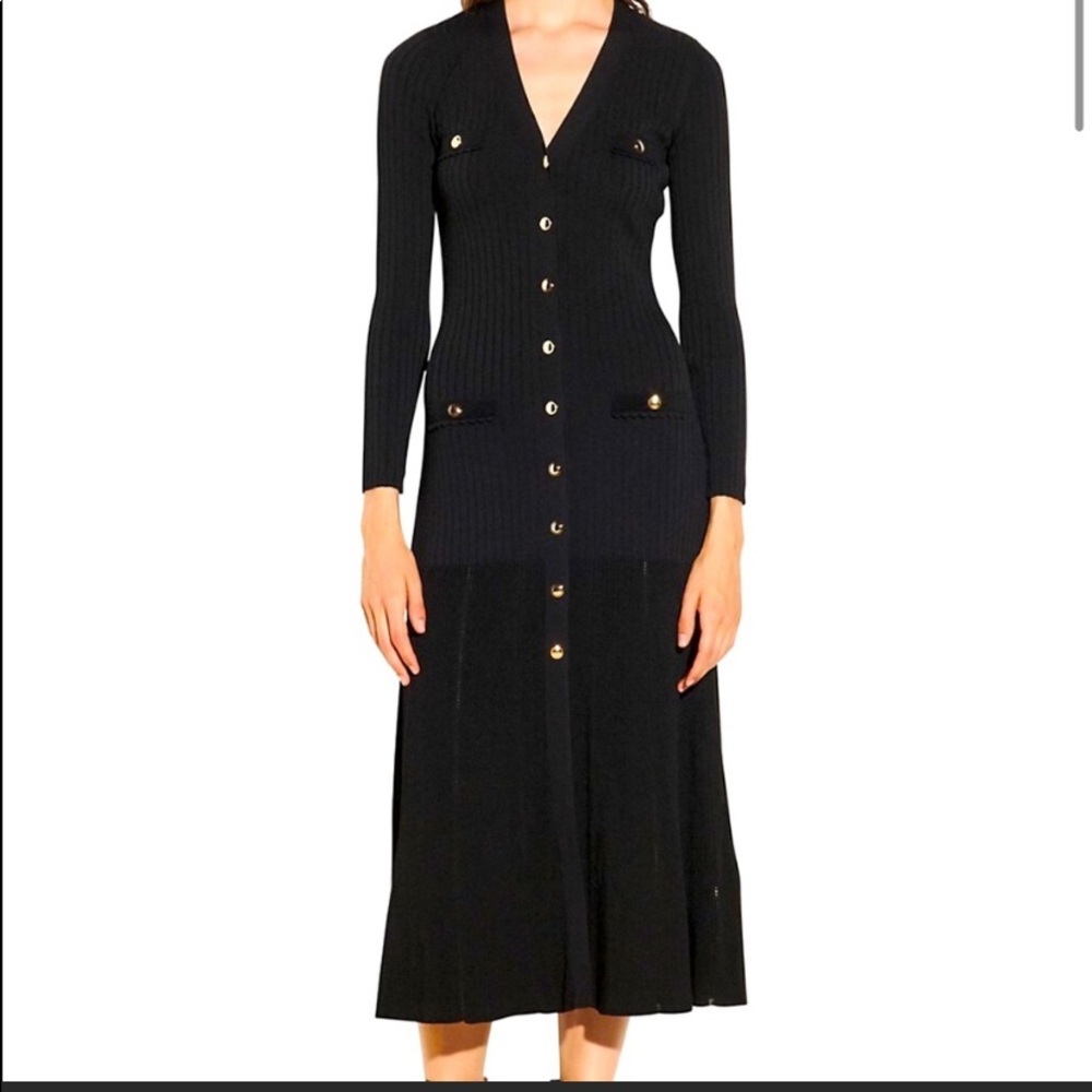 Black knit ribbed back dress with a flare